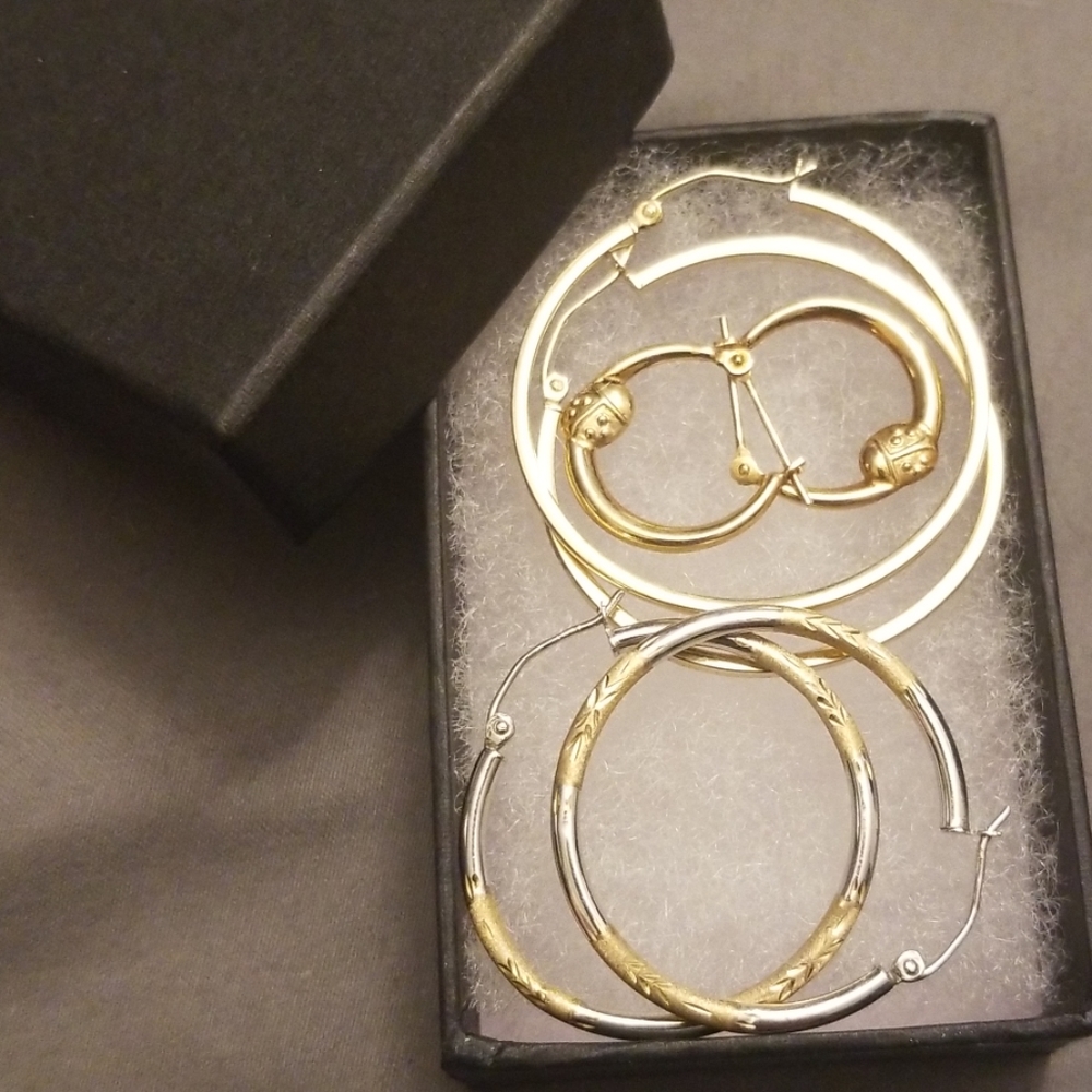 3 sets of 10k gold hoops
